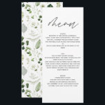 Menú boda de escritura botánica moderna y elegante<br><div class="desc">Carta rústica moderna de decoración monocromática verde floral y boda botánico. Con hermosos textos de guión y detalles de color verde salado,  gris y blanco follaje acuático. Esta moderna colección de bodas le permitirá disfrutar de un gran día.</div>