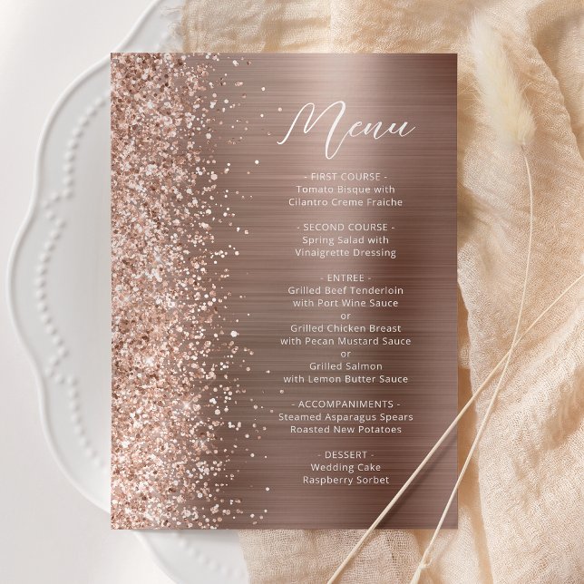 Menú Boda de escritura con brillo Glam Rosa Oro (Subido por el creador)