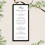 Menú Boda de escritura formal clásica en blanco y negro<br><div class="desc">Eleva tu recepción con nuestro menú Boda clásico y formal con guiones negros y blancos. Este menú de diseño elegante presenta una paleta de colores blanco y negro intemporal, realzada con una tipografía de guiones elegantes que le confieren un toque sofisticado. Perfecto para bodas de corbata negra o formales, este...</div>