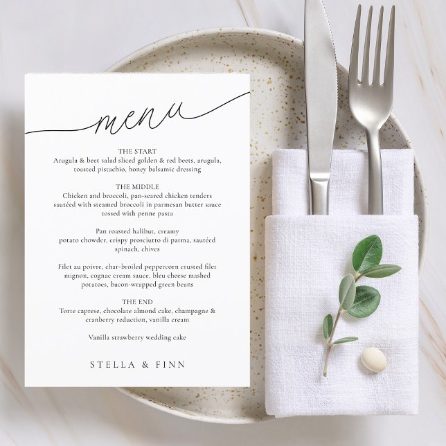 Menú Boda de escritura Minimalista moderna (Modern Minimalist Script Wedding Menu)
