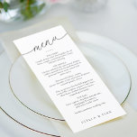 Menú Boda de escritura Minimalista moderna<br><div class="desc">El menú boda,  sencillo y moderno,  incluye un "menú" de escritura moderna en un ángel con el tipo de letra serif clásico. A tu huésped le encantará el minimalista aspecto blanco y negro.</div>