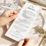 Menú Boda de escritura moderna blanca plana<br><div class="desc">Presentamos nuestro diseño de menú plano de estilo Boda con escritura moderna blanca, donde el minimalismo moderno se funde con el arte de la caligrafía. Esta estética curada le aporta un aire de sofisticación a su día especial - con un toque de encanto boho e informal. La combinación de una...</div>