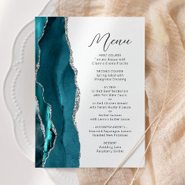 Menú Boda de escritura moderna con ágata azul teal y pl
