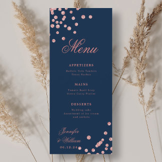 Menú Boda de escritura romántica Confetti Rosa de la ma