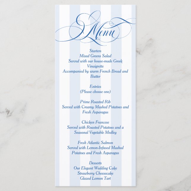 Menú Boda de escritura simple elegante azul (Anverso)