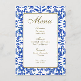 Menú Boda de estilo Amalfi azul y blanco