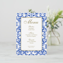 Menú Boda de estilo Amalfi azul y blanco