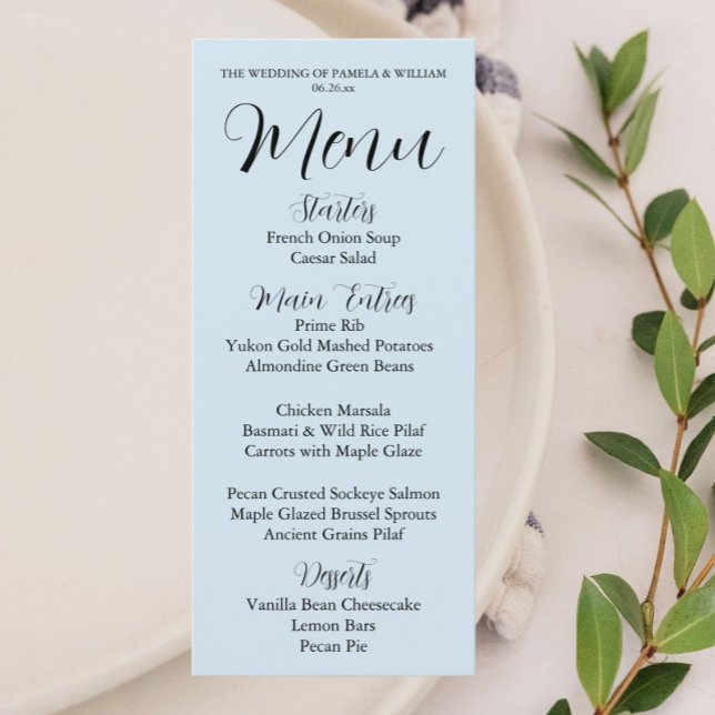 Menú Boda de estilo sencillo azul claro (In Situ Table)