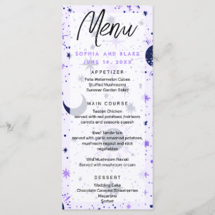 Menú Boda de estrellas de luna de luna de color negro y