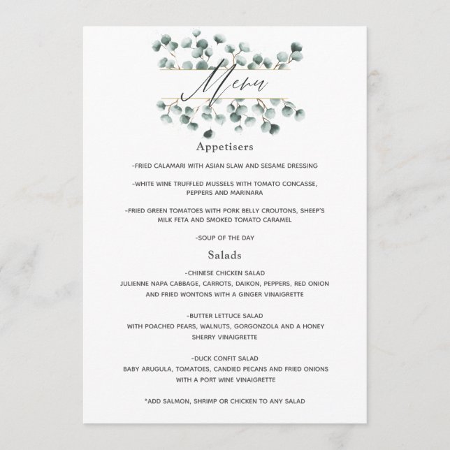 Menú Boda de eucalipto acuarela (Anverso)