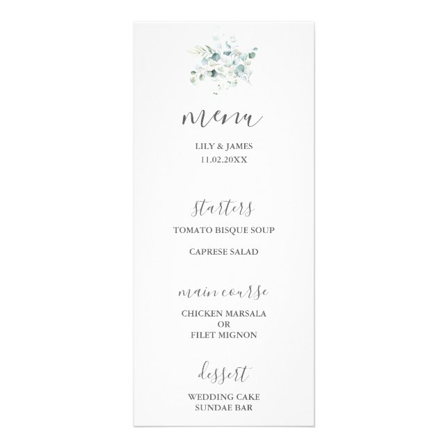 Menú Boda de eucalipto verde azul (Frente)