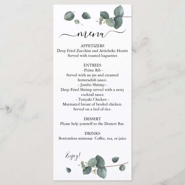 Menú Boda de Eucalyptus Greenery (Anverso)