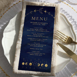 Menú Boda de fases de luna creciente dorada azul celest
