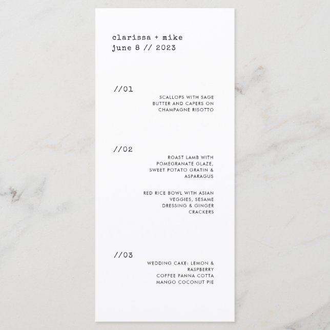 Menú Boda de Fiesta de cena vertical ultra minimal (Anverso)