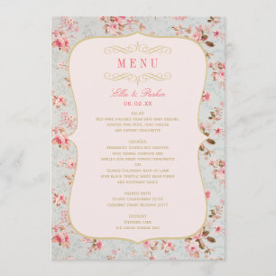 Menú Boda de fiesta de jardín floral vintage rosa dorad