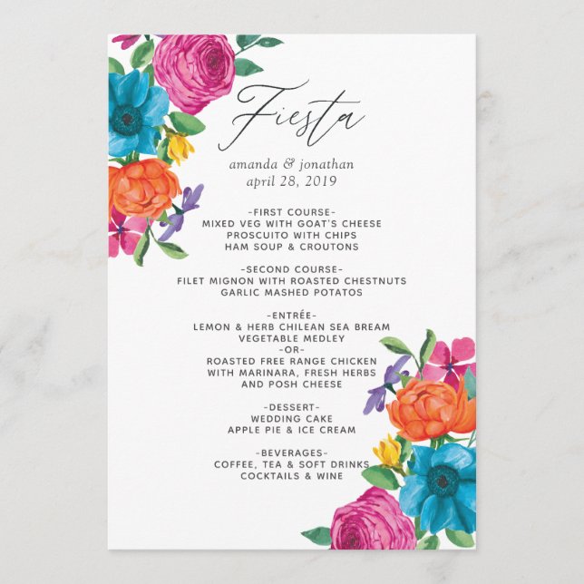 Menú Boda de Fiesta floral acuarela (Anverso)