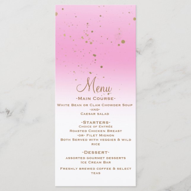 Menú Boda de Fiestas Glam Confetti moderno de colo (Anverso)