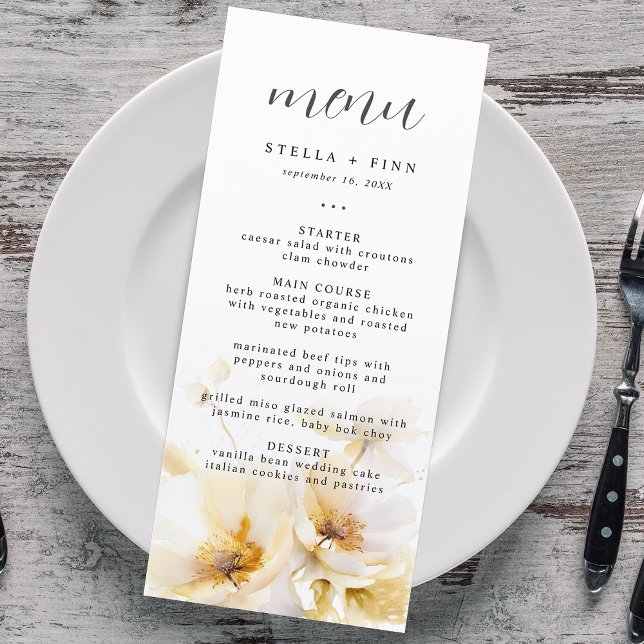 Menú Boda de Flor Blanca Elegante de Oro (Elegant Flower White Gold Wedding Menu)