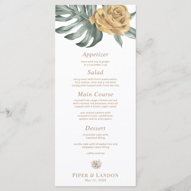 Menú Boda de Flor Oasis Tropical Gold Monstera (Anverso)