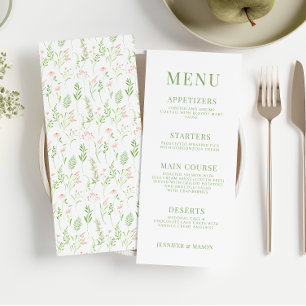 Menú boda de flor verde rosa rubí