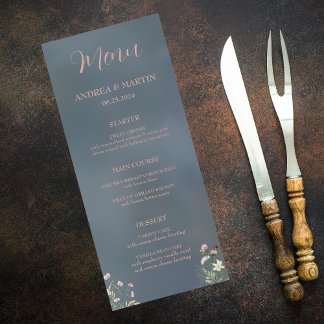 Menú Boda de Floral Azul Dusty Vintage