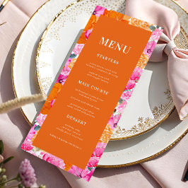 Menú Boda de Floral Fresco Rosa Brillante y Naranja