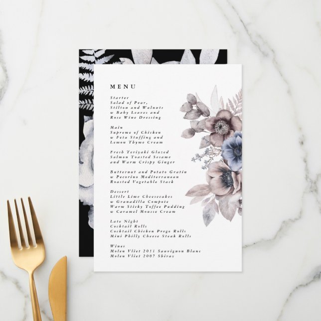 Menú Boda de Floral Romántico Elegante (Anverso/Reverso In Situ)