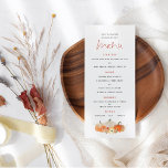 Menú Boda de Florals de Pumpkins Purpurinoso de otoño<br><div class="desc">Boda de las calabazas Purpurinoso del otoño. Las calabazas de naranja y crema otoñales y los florales adornados con falsos purpurinas están en la parte inferior y el motivo similar en la parte posterior. Un guión elegante para Menu y fácil de personalizar el resto del texto a sus necesidades.</div>