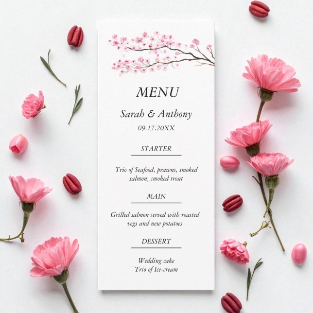 Menú Boda de flores botánicas de cerezo rosa (Subido por el creador)