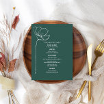 Menú Boda de flores de arte de la línea de esmeralda ru<br><div class="desc">La línea blanca inspiró el texto "Menú" en la parte superior con texto personalizado blanco y fondo verde esmeralda con flor de arte de una sola línea a la izquierda.</div>