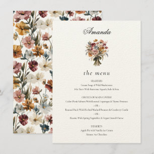Menú Boda de Flores de Caída de Nombre de Invitado Pers