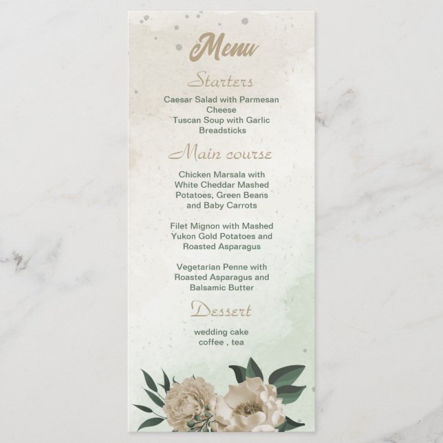 Menú boda de flores de champán (Anverso)