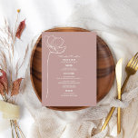 Menú Boda de flores de estilo Art de línea rosada<br><div class="desc">Texto de "Menú" inspirado en el arte de la línea blanca en la parte superior con texto personalizado blanco y fondo rosa con flor de arte de una sola línea a la izquierda.</div>