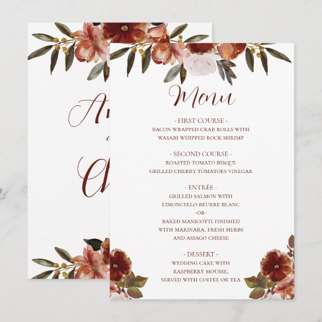 Menú Boda DE FLORES DE FLORES DE CAÍDA DE AGUA (Anverso / Reverso)