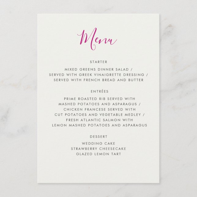 Menú Boda de flores de fresa silvestres de dulce rojo (Anverso)