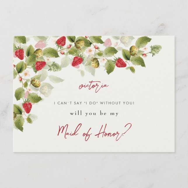 Menú Boda de flores de fresa silvestres de dulce rojo (Anverso)