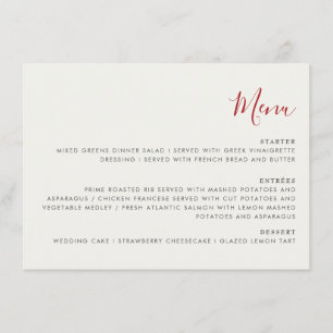 Menú Boda de flores de fresa silvestres de dulce rojo