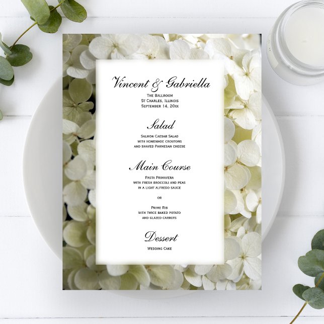 Menú Boda de flores de hidrangea blanca (Subido por el creador)