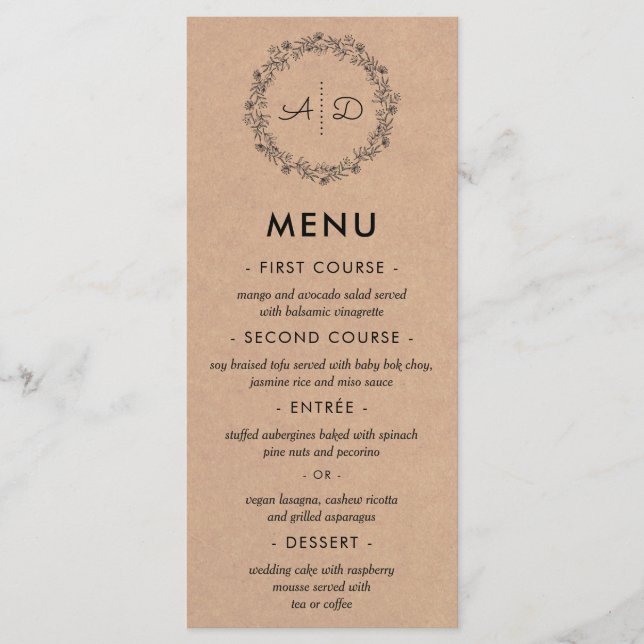 Menú Boda de flores de Kraft (Anverso)