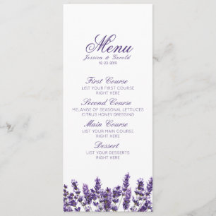 Menú Boda de flores de lino de lavado púrpura