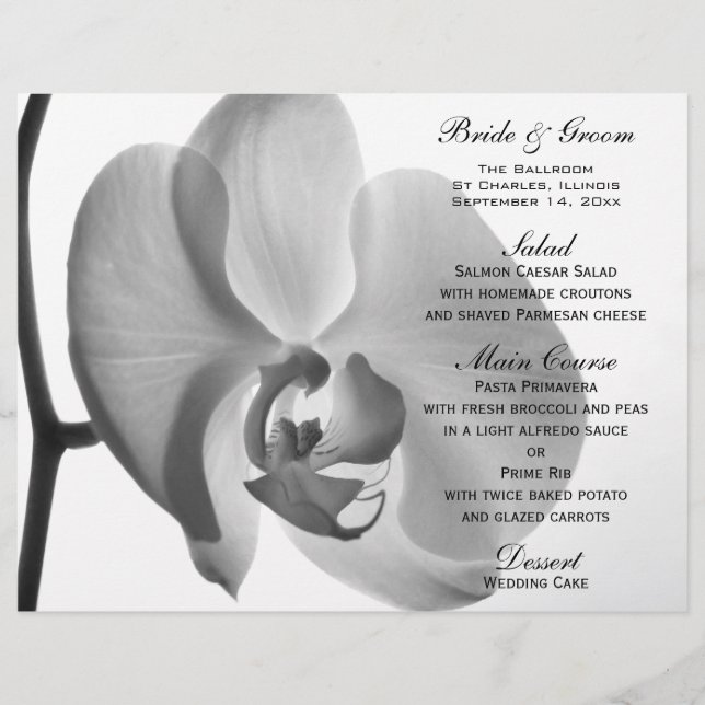 Menú Boda de flores de orquídeas blancas (Anverso)