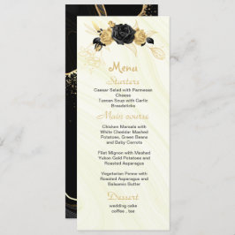 Menú boda de flores doradas y negras