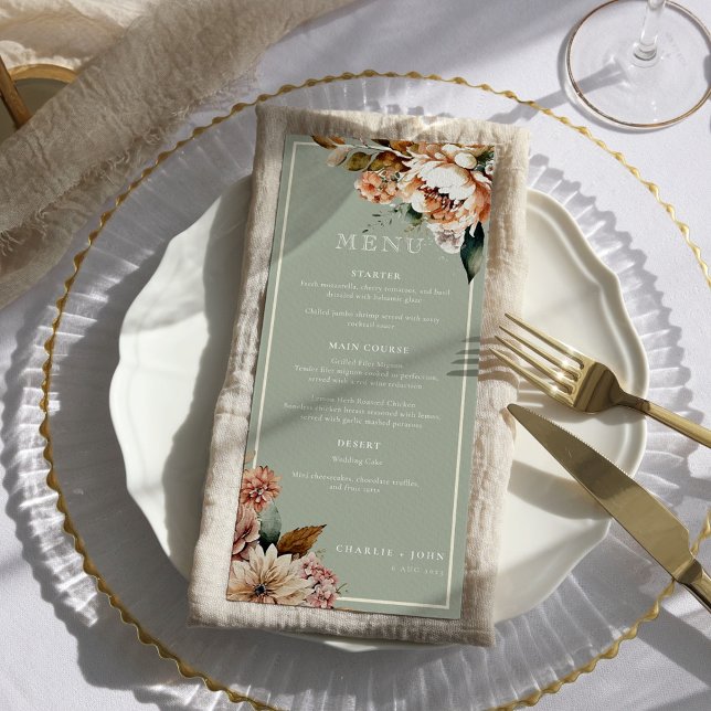 Menú Boda de Flores Elegantes de Rosa y Verde Sabio (Subido por el creador)
