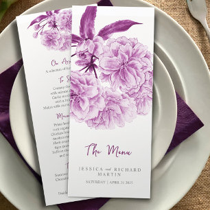 Menú boda de flores moradas de dos flores