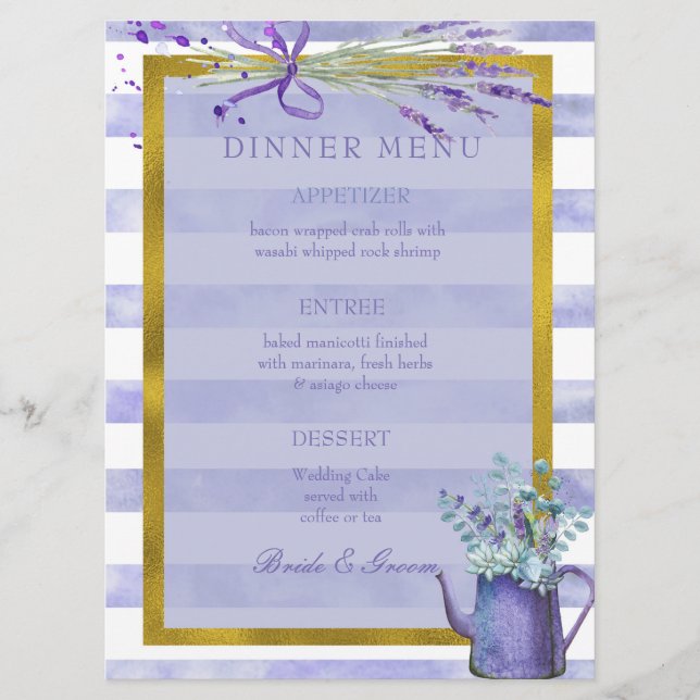 Menú Boda de flores moradas de lavanda de Provenza (Anverso)