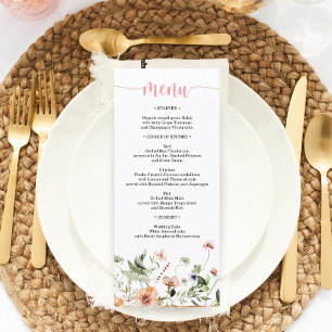 Menú Boda de flores rosadas de flores silvestres ducha 