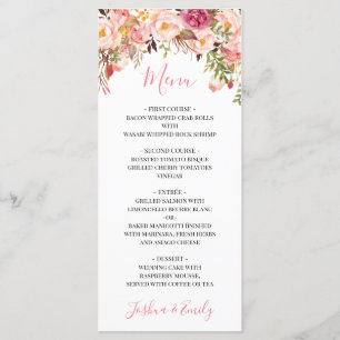 Menú Boda de flores rosadas Peony Boho