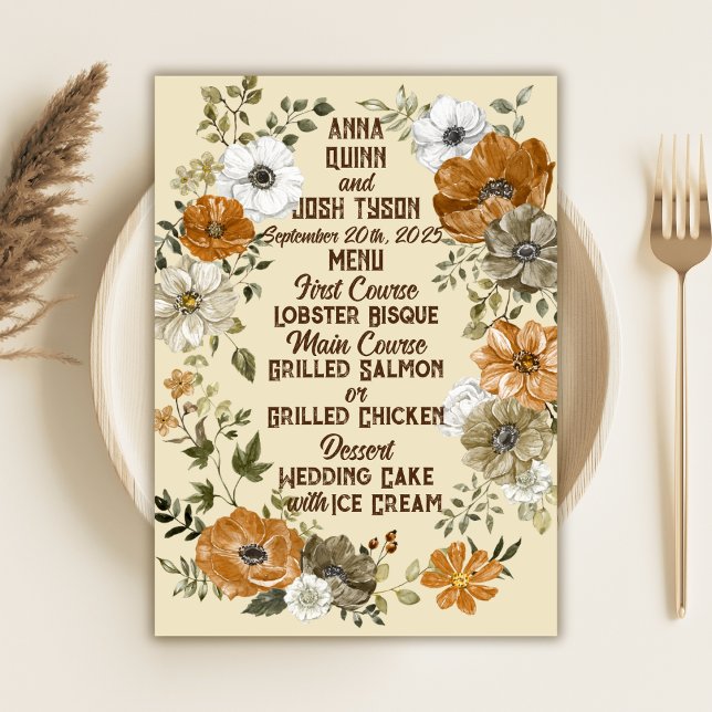 Menú Boda de Flores Rústicas Tonadas en la Tierra (Subido por el creador)