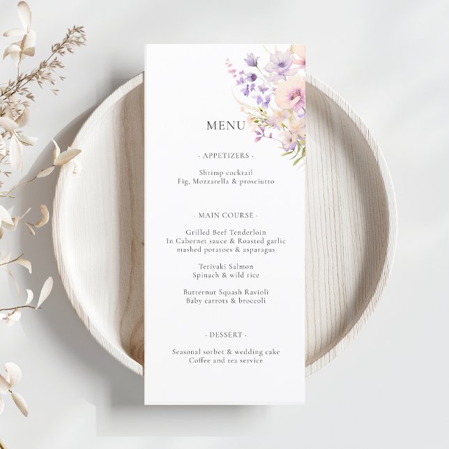 Menú Boda de Flores Salvajes Púrpuras de Lavanda (Lavender Purple Wild Flowers Wedding Menu)