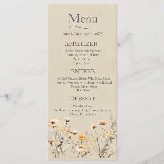 Menú Boda de flores silvestres (Anverso)